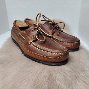 Polo sport Ralph Lauren Brown Leather Boat Shoes Slip On Loafers Men's Size 10D